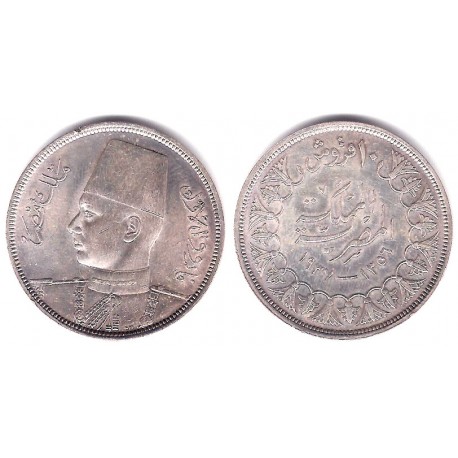 (367) Egipto. 1937. 10 Piastres (EBC+) (Plata)