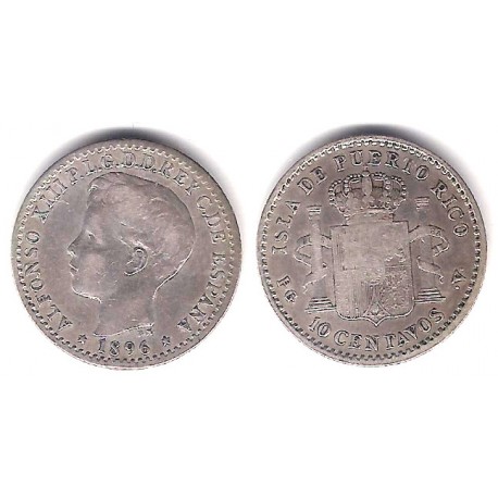 Alfonso XIII. 1896. 10 Centavos (BC/BC+) (Plata) Ceca de Puerto Rico