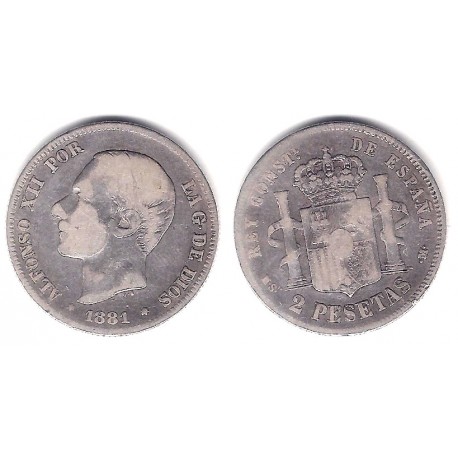 Alfonso XII. 1881*(-----). 2 Pesetas (BC) (Plata) Ceca de Madrid MS-M