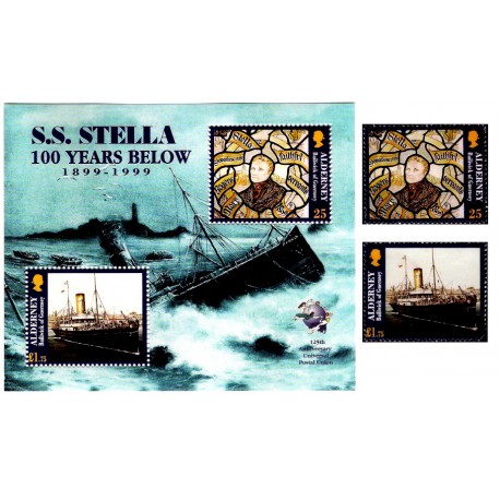 Alderney. 1999. Hojita y Sellos (Nuevo) Hundimiento de S.S. Stella