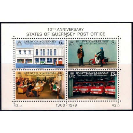 Guernsey. 1979. Hojita Conmemorativa (Nuevo) 10º Anivesario del Servicio Postal