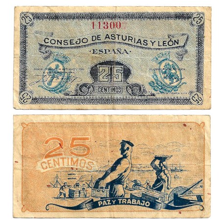 Consejo de Asturias y León. 1936. 25 Céntimos (BC/BC+)