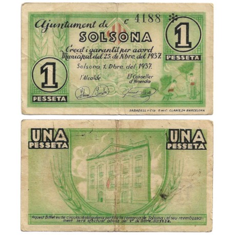 Solsona. 1937. 1 Peseta (BC+) Serie C