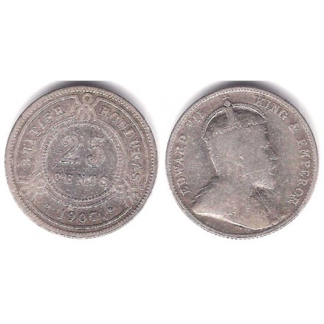 (12) Honduras Británica. 1907. 25 Cents (BC) (Plata)