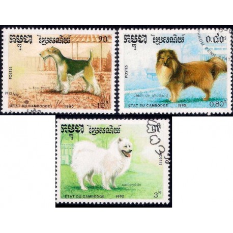 Camboya. 1990. Serie de 3 Valores (Usado) Fauna. Perros Domésticos