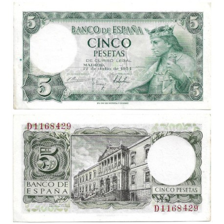 Estado Español. 1954. 5 Pesetas (EBC+) Serie D