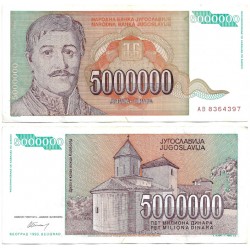 (132) Yugoslavia. 1993. 5.000.000 Dinara (MBC) Leve rotura margen inferior