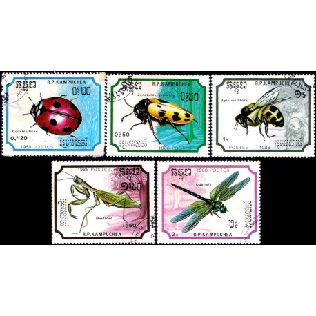 Kampuchea Democrática. 1988. Serie de 5 Valores (Usado) Fauna