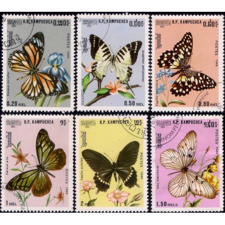 Kampuchea Democrática. 1986. Serie de 6 Valores (Usado) Fauna. Mariposas