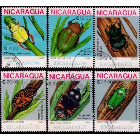 Nicaragua. 1988. Serie de 6 Valores (Usado) Fauna. Escarabajos