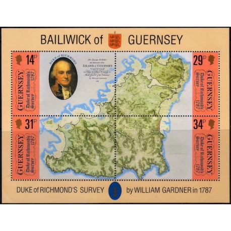 Guernsey. 1987. Hoja Conmemorativa (Nuevo) Bicentenario del Primer Mapa de la Isla