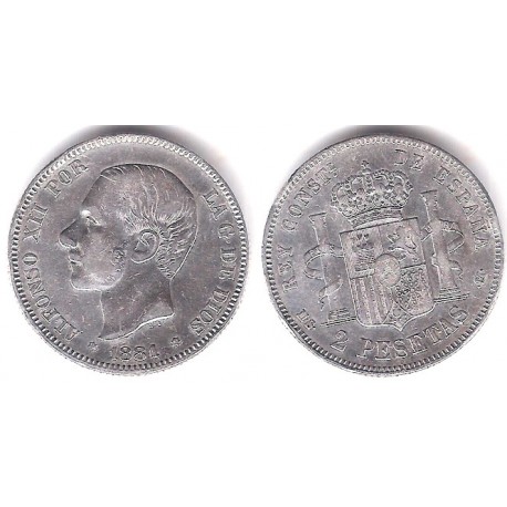 Alfonso XII. 1881*(18-81). 2 Pesetas (MBC/MBC-) (Plata) Ceca de Madrid MS-M