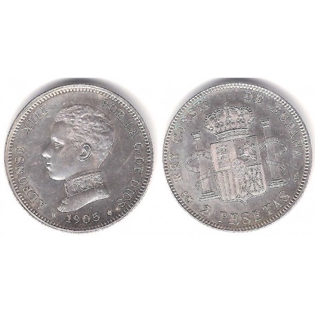 Alfonso XIII. 1905*(19-05). 2 Pesetas (SC) (Plata) Ceca de Madrid SM-V