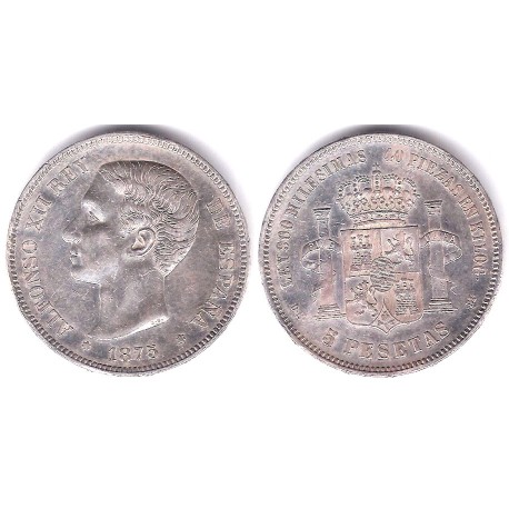 Alfonso XII. 1875*(18-75). 5 Pesetas (MBC) (Plata) Ceca de Madrid DE-M