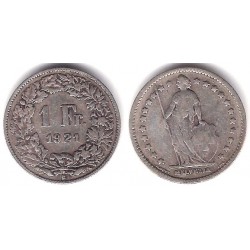 (24) Suiza. 1921(B). 1 Franc (BC) (Plata)