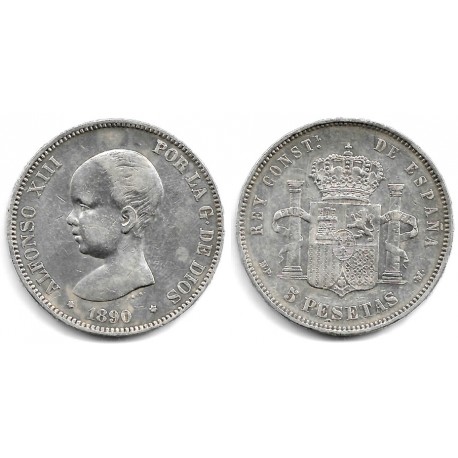 Alfonso XIII. 1890*(18-90). 5 Pesetas (BC+/MBC-) (Plata) Ceca de Madrid MP-M