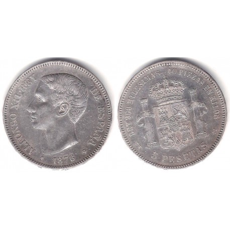 Alfonso XII. 1876*(18-76). 5 Pesetas (MBC) (Plata) Ceca de Madrid DE-M