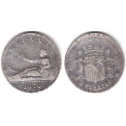 Gobierno Provisional. 1870*(-8-70). 5 Pesetas (MBC-) (Plata) Ceca de Madrid SN-M