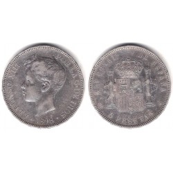 Alfonso XII. 1898*(18-98). 5 Pesetas (MBC) (Plata) Ceca de Madrid SG-V