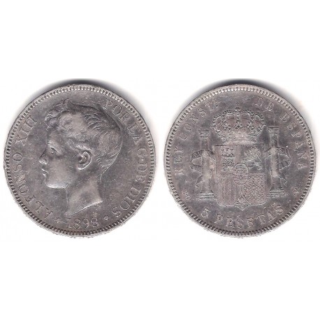 Alfonso XII. 1898*(18-98). 5 Pesetas (MBC) (Plata) Ceca de Madrid SG-V