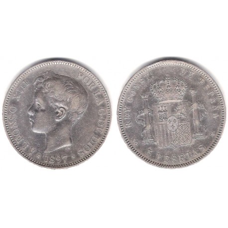 Alfonso XIII. 1897*(18-97). 5 Pesetas (BC+) (Plata) Ceca de Madrid PG-V