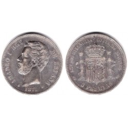 Amadeo I. 1871*(18-75). 5 Pesetas (BC/BC+) (Plata) Ceca de Madrid DE-M