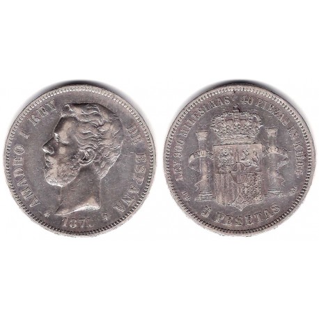 Amadeo I. 1871*(18-75). 5 Pesetas (BC/BC+) (Plata) Ceca de Madrid DE-M