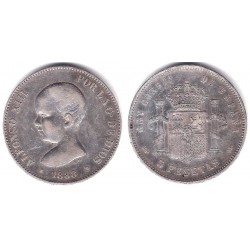 Alfonso XIII. 1888*(18-88). 5 Pesetas (BC/BC+) (Plata) Ceca de Madrid MP-M