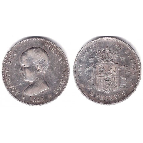 Alfonso XIII. 1888*(18-88). 5 Pesetas (BC/BC+) (Plata) Ceca de Madrid MP-M