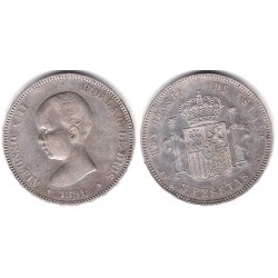 Alfonso XIII. 1891*(18-91). 5 Pesetas (MBC+) (Plata) Ceca de Madrid PG-M