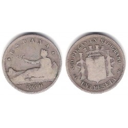 Gobierno Provisional. 1870*(-----). 1 Peseta (RC+/BC-) (Plata) Ceca de Madrid SN-M