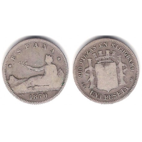 Gobierno Provisional. 1870*(-----). 1 Peseta (RC+/BC-) (Plata) Ceca de Madrid SN-M