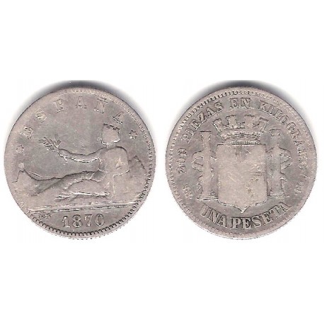 Gobierno Provisional. 1870*(-----). 1 Peseta (RC+/BC-) (Plata) Ceca de Madrid SN-M