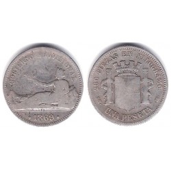 Gobierno Provisional. 1869. 1 Peseta (BC/BC-) (Plata) Ceca de Madrid SN-M