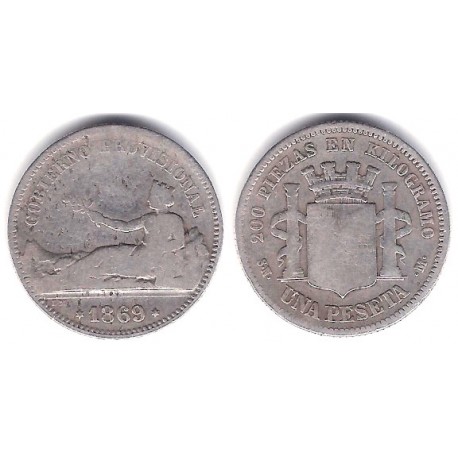 Gobierno Provisional. 1869. 1 Peseta (BC/BC-) (Plata) Ceca de Madrid SN-M