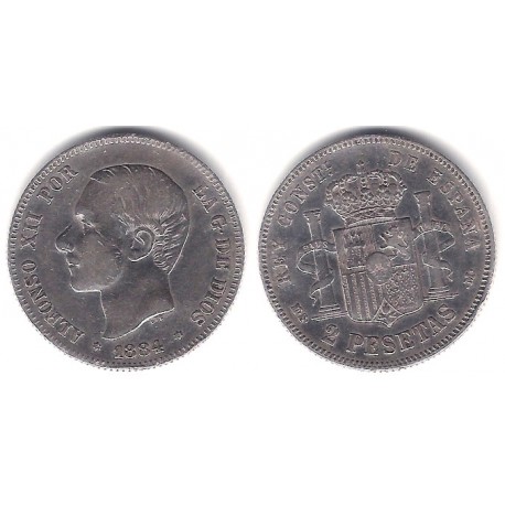 Alfonso XII. 1884*(18-84). 2 Pesetas (BC) (Plata) Ceca de Madrid MS-M