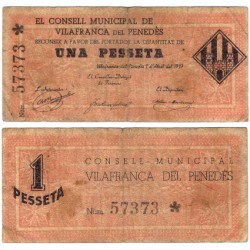 Vilafranca del Penedés. 1937. 1 Peseta (BC) Manchas