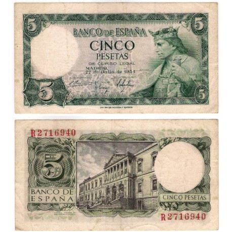 Estado Español. 1954. 5 Pesetas (BC+) Serie R