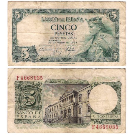 Estado Español. 1954. 5 Pesetas (BC) Serie F