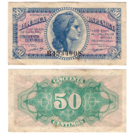 España (II República). 1937. 50 Céntimos (EBC-) Serie B