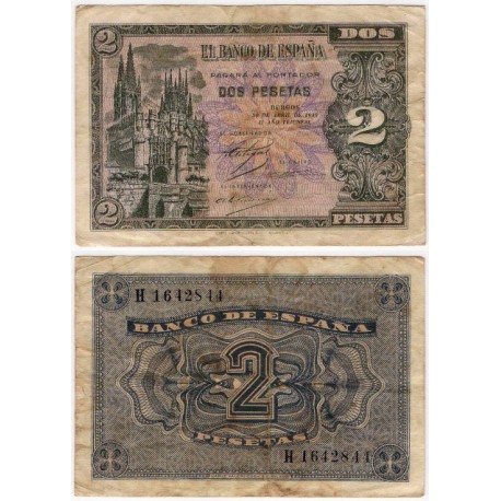 Estado Español. 1938. 2 Pesetas (BC+/MBC-) Serie H