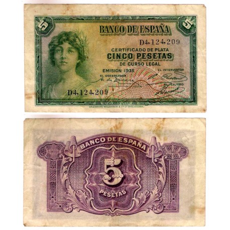 España. 1935. 5 Pesetas (BC) Serie D