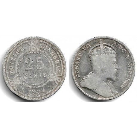 (12) Honduras Británica. 1907. 25 Cents (MBC-) (Plata)