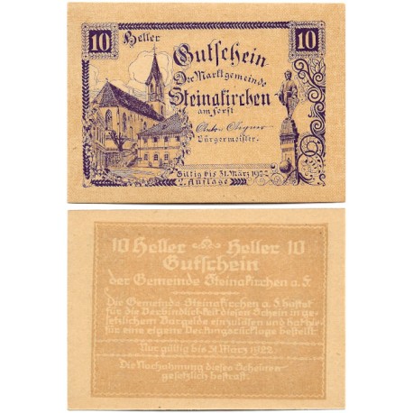 Steinakirchen am Forst (Baja Austria). 1922. 10 Heller (SC)