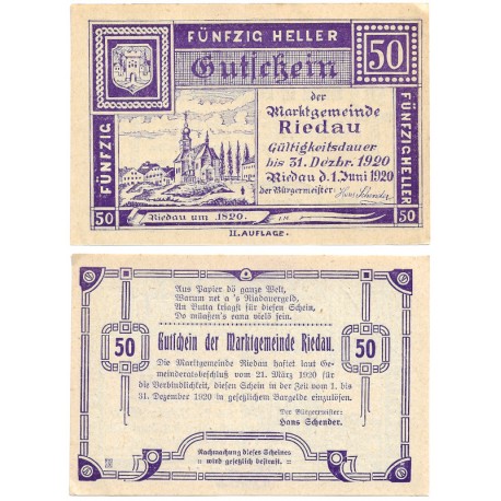 Riedau (Alta Austria). 1920. 50 Heller (SC)