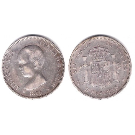 Alfonso XIII. 1890*(18-90). 5 Pesetas (BC) (Plata) Ceca de Madrid PG-M