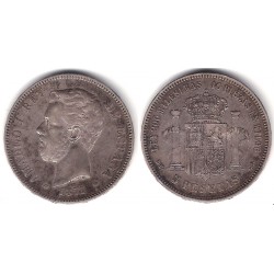 Amadeo I. 1871*(18-74). 5 Pesetas (BC+) (Plata) Ceca de Madrid DE-M