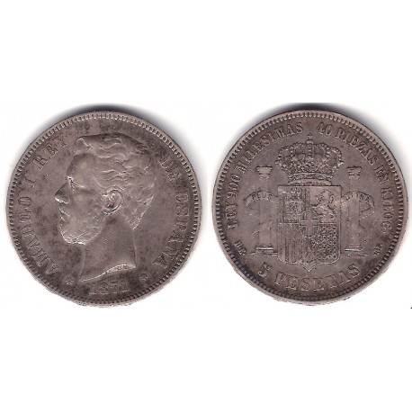 Amadeo I. 1871*(18-74). 5 Pesetas (BC+) (Plata) Ceca de Madrid DE-M