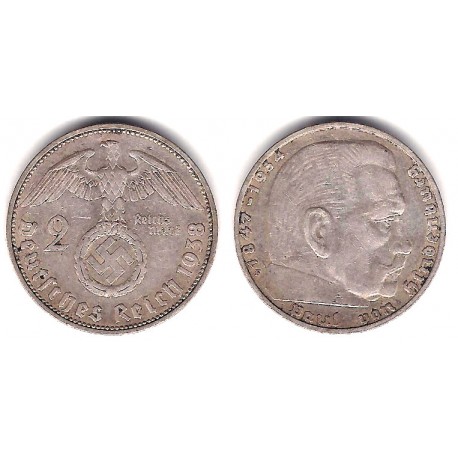 (93) Alemania (III Reich). 1938(F). 2 Mark (MBC) (Plata)