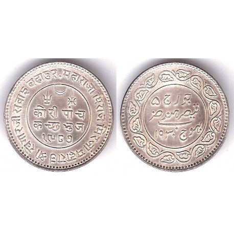 (Y53a) Estados Nativos de la India (Kutch). 1930/VS1987. 5 Kori (EBC/EBC+) (Plata)